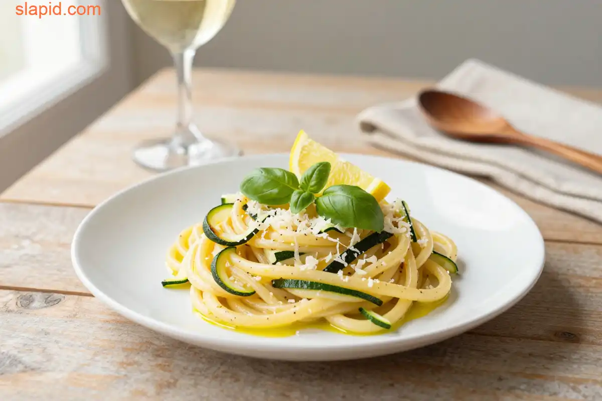 Easy One-Pan Lemon Ricotta Pasta with Zucchini plated dish