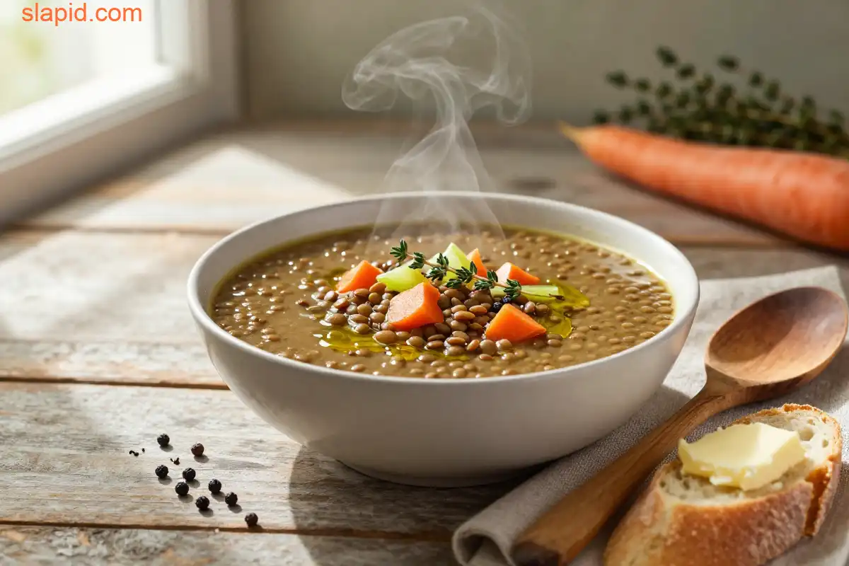Easy One-Pot Lentil Soup with Vegetables plated dish