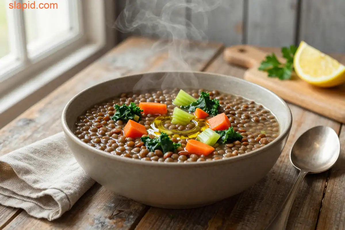 Easy One-Pot Lentil Soup with Vegetables plated dish
