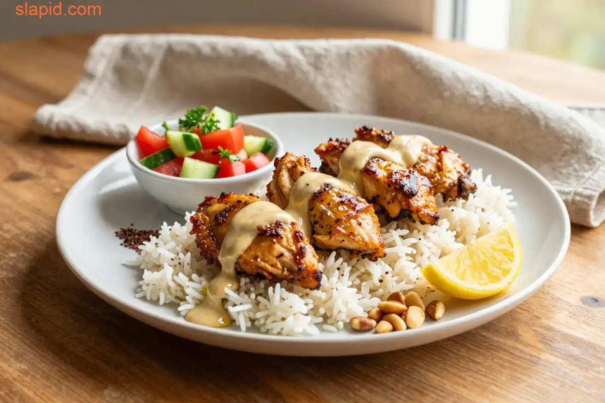 Easy Oven-Baked Chicken Shawarma with Tahini plated dish