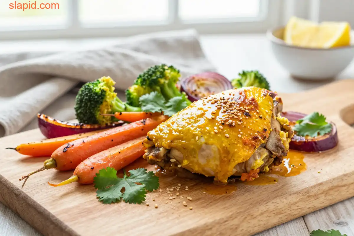 Easy Oven-Baked Turmeric Chicken with Vegetables plated dish