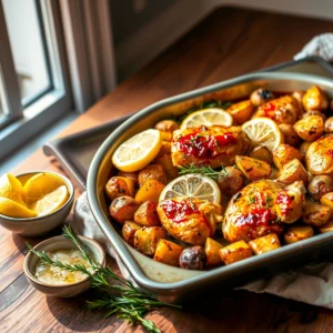 Step by step Easy Sheet Pan Lemon Herb Roasted Chicken and Potatoes