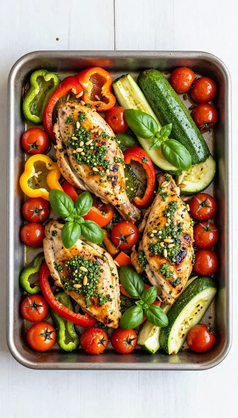 Easy Sheet Pan Roasted Pesto Chicken and Veggies - Healthy Eating Recipe | Slapid