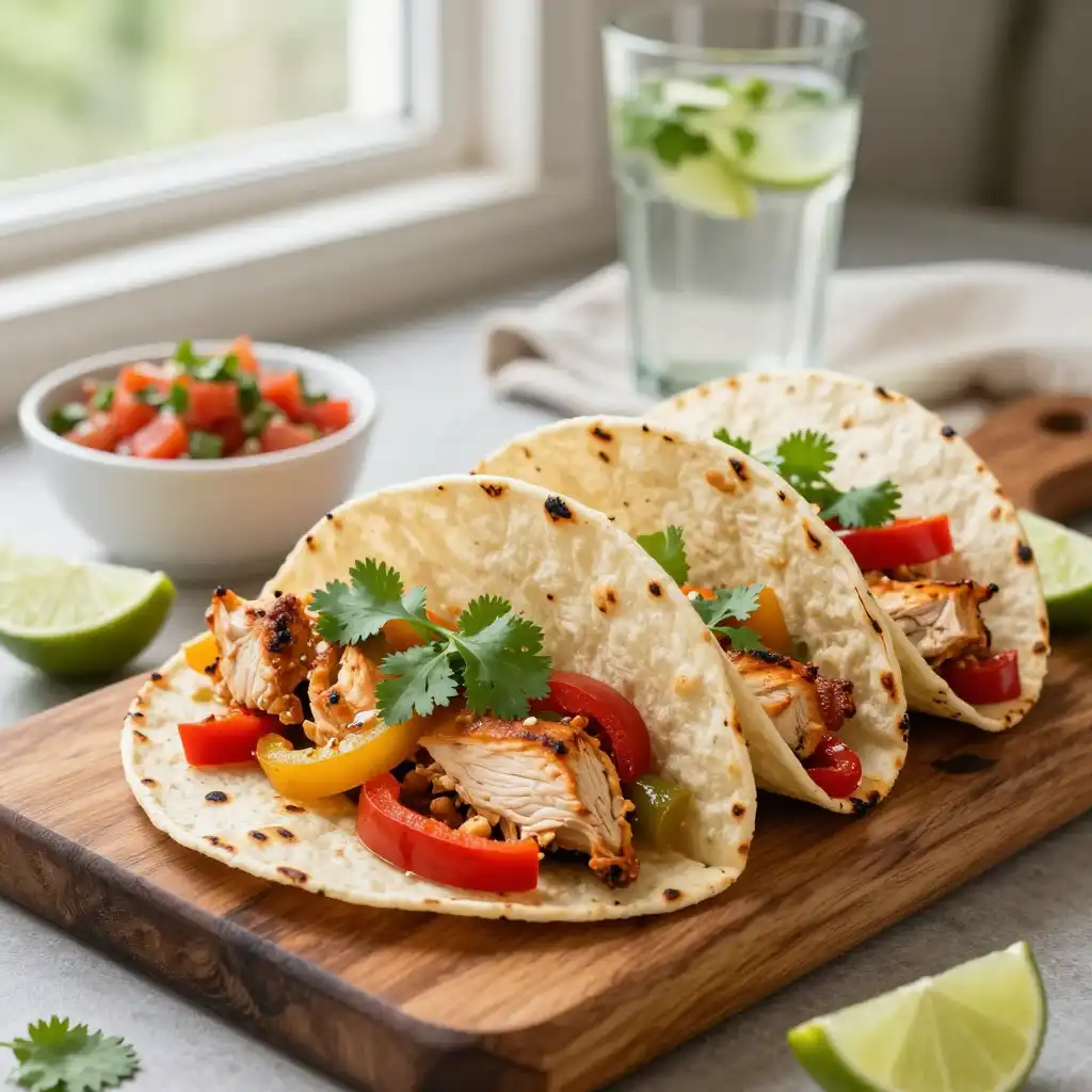 Easy Skillet Chicken Fajitas with Bell Peppers plated dish