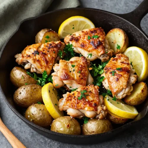 Step by step Easy Skillet Chicken Thighs with Lemon Potatoes