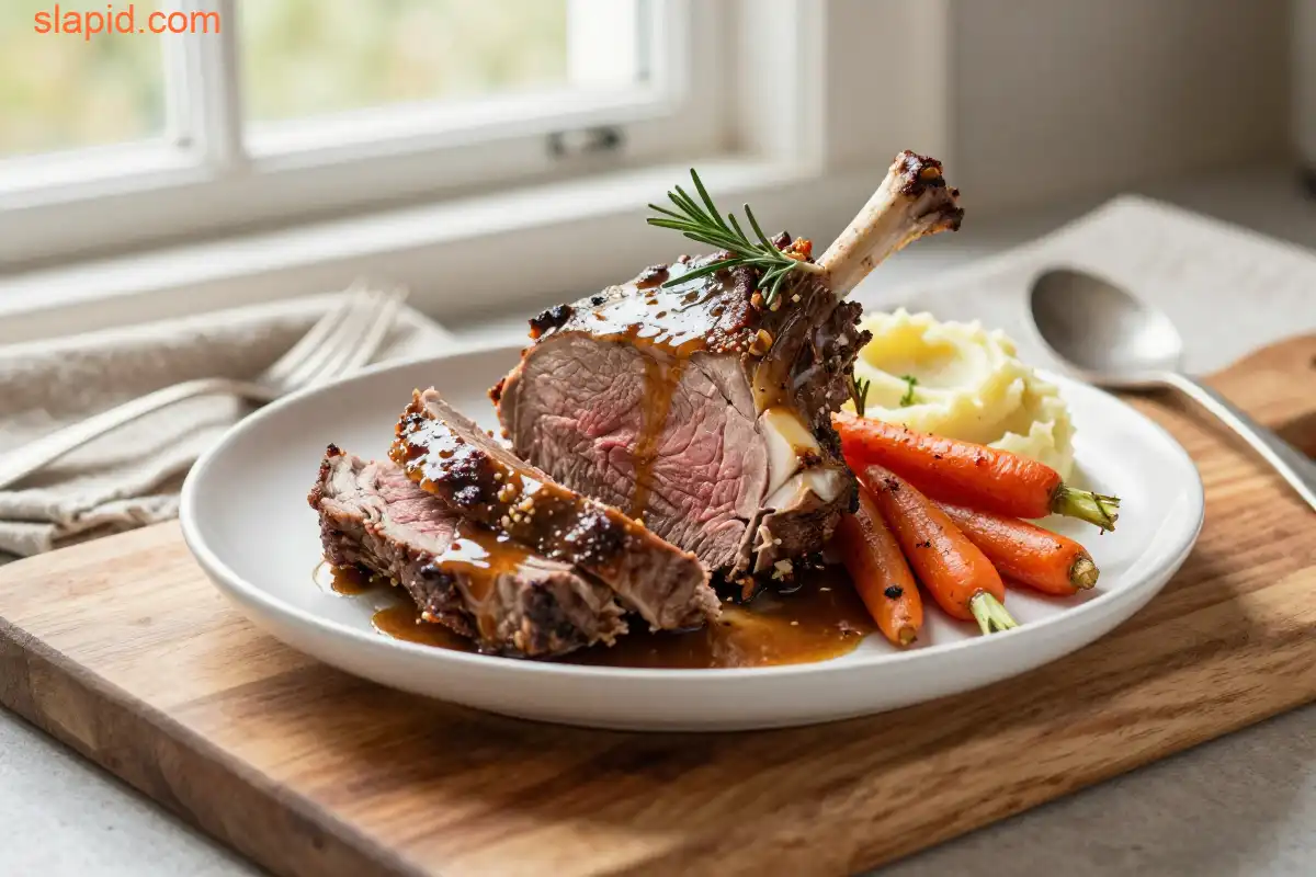 Easy Slow Cooker Lamb Shoulder with Rosemary plated dish