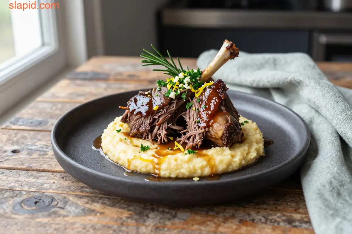 Easy Slow Cooker Lamb Shoulder with Rosemary plated dish