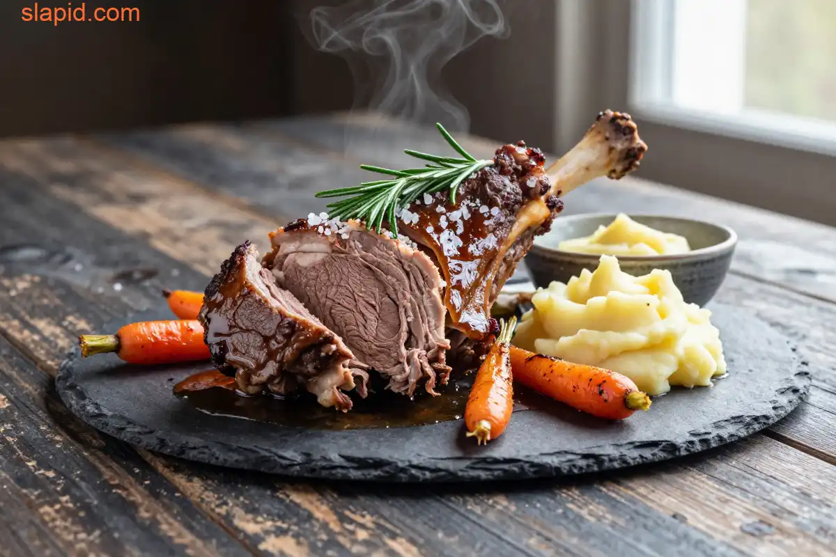 Easy Slow Cooker Lamb Shoulder with Rosemary plated dish
