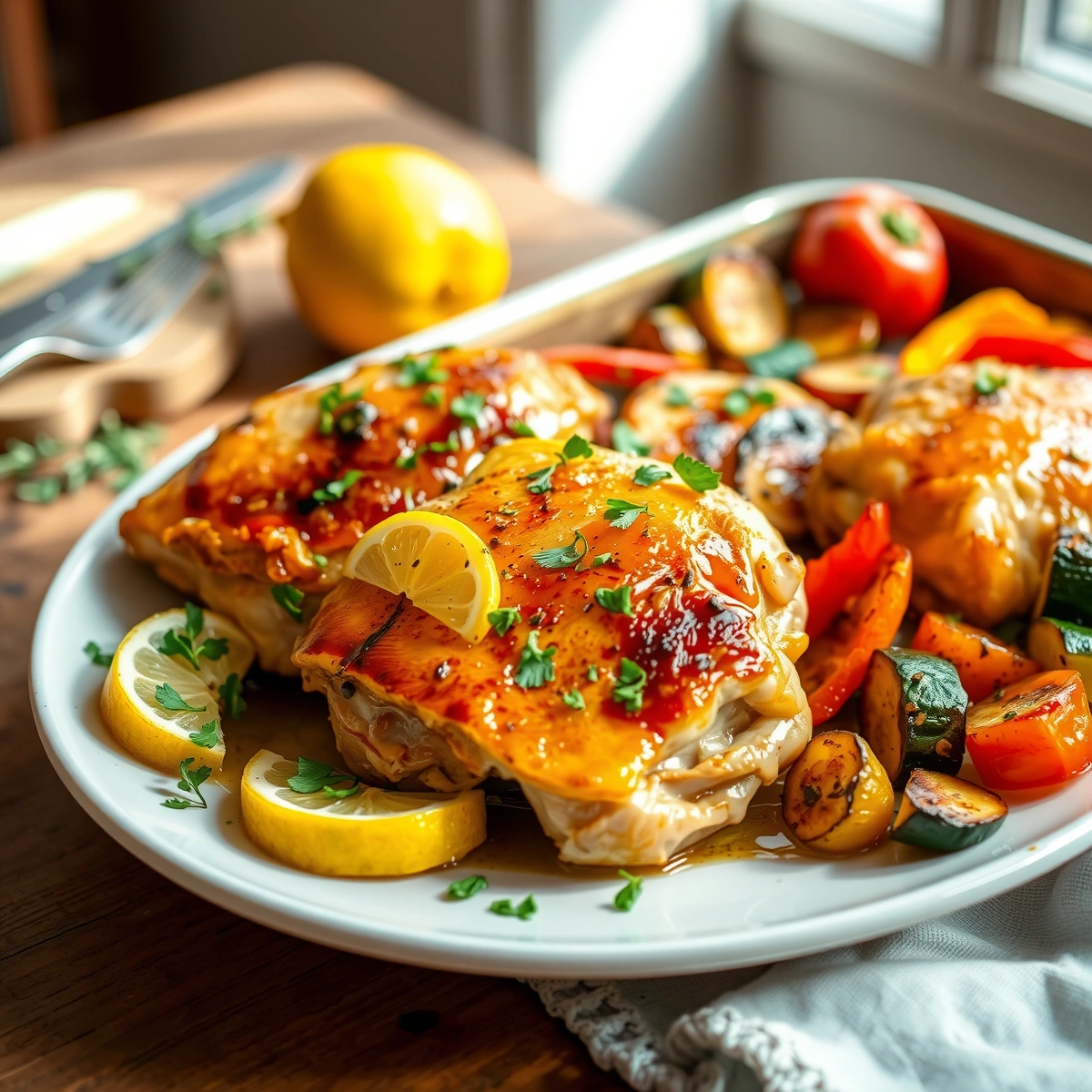 Quick Sheet Pan Lemon Herb Chicken and Veggies plated dish