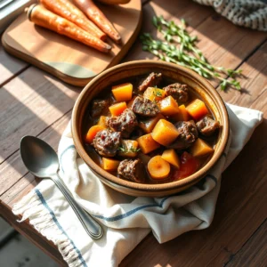 Step by step Slow Cooker Lamb Stew with Root Vegetables and Herbs