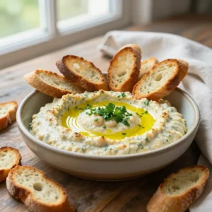 Step by step 10-Minute Broiled Flaky Herbed White Bean Dip with Crisp Crostini
