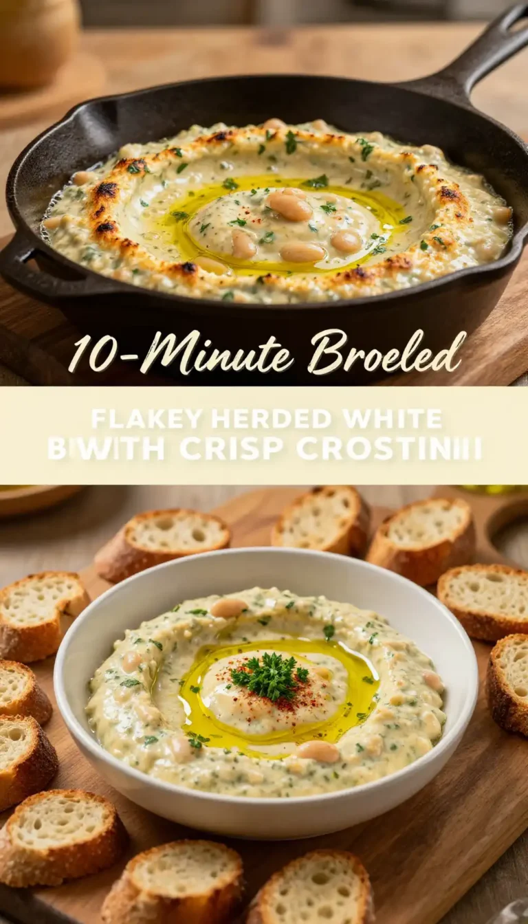 10-Minute Broiled Flaky Herbed White Bean Dip with Crisp Crostini