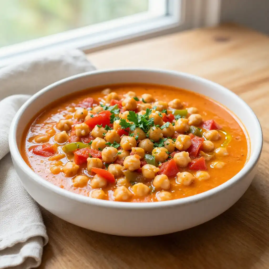 15-Minute Creamy Smoky Spanish Chickpea Stew: Perfectly Seasoned plated dish