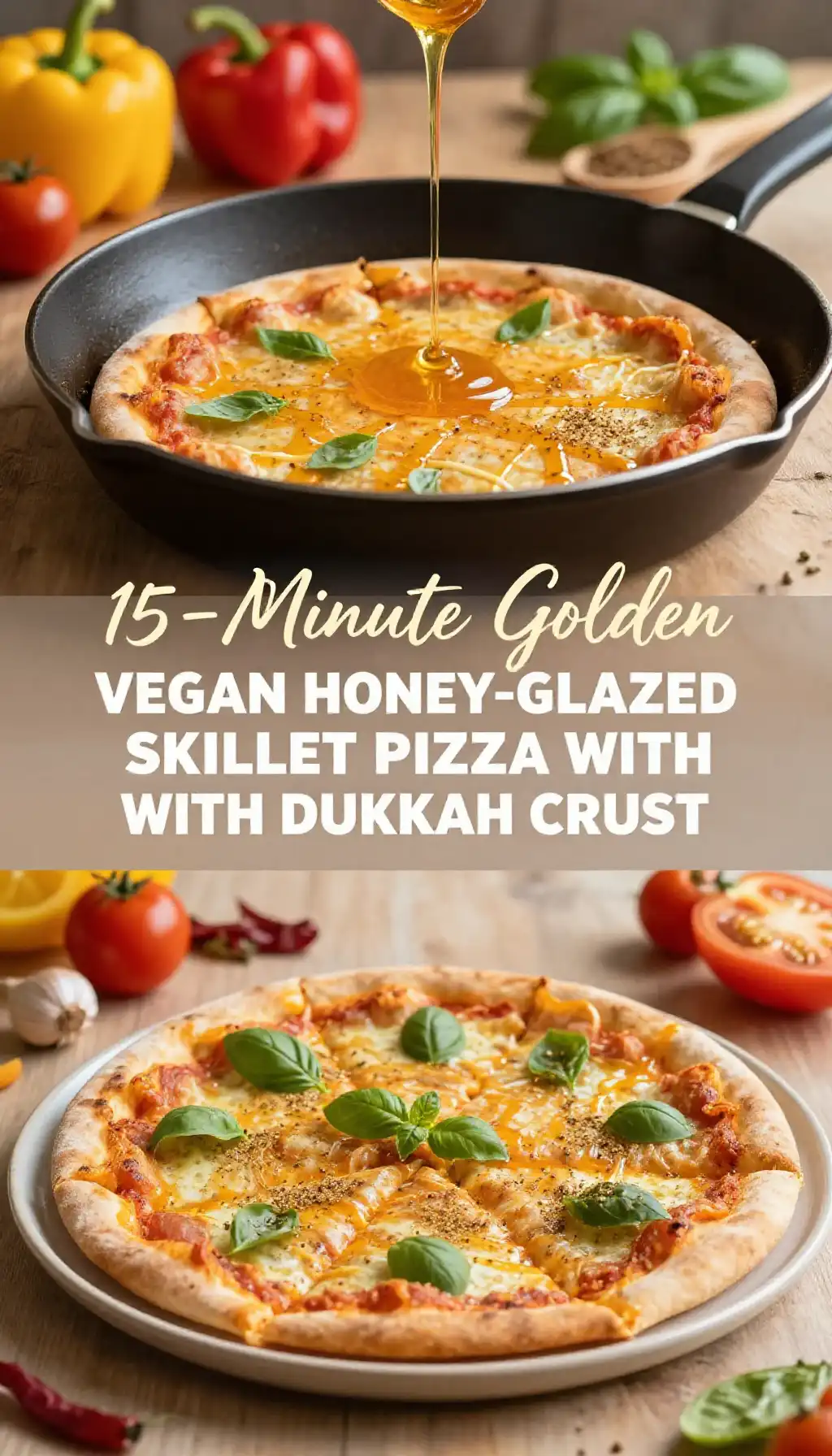 15-Minute Golden Vegan Honey-Glazed Skillet Pizza with Dukkah Crust pinterest pin