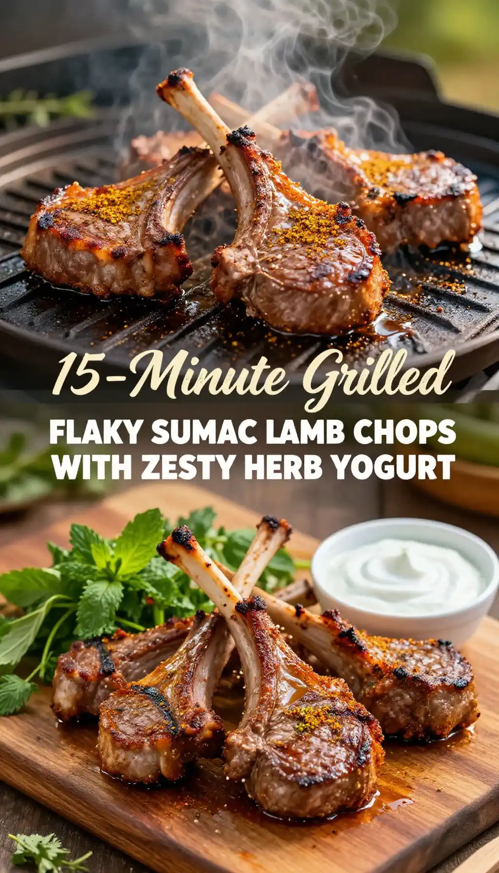 15-Minute Grilled Flaky Sumac Lamb Chops with Zesty Herb Yogurt