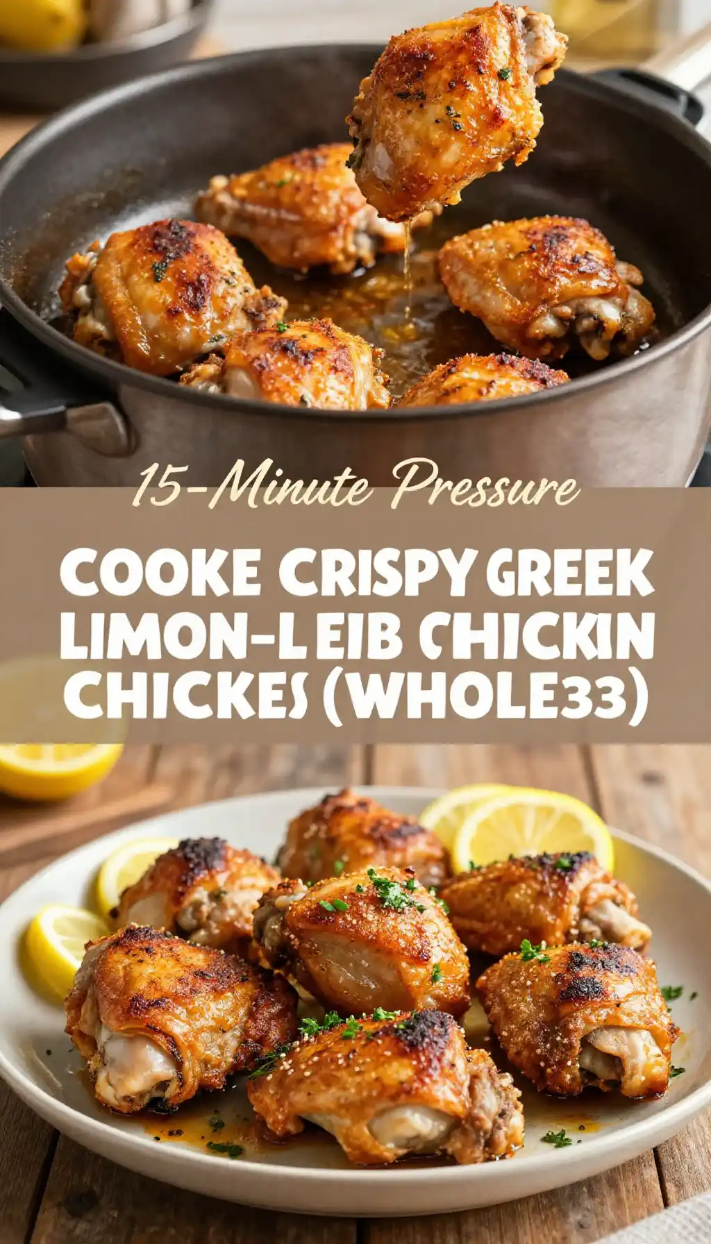 15-Minute Pressure Cooker Crispy Greek Lemon-Herb Chicken Thighs (Whole30) pinterest pin