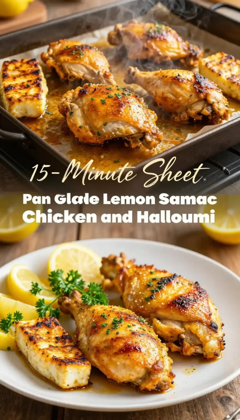 15-Minute Sheet Pan Golden Lemon Sumac Chicken and Halloumi