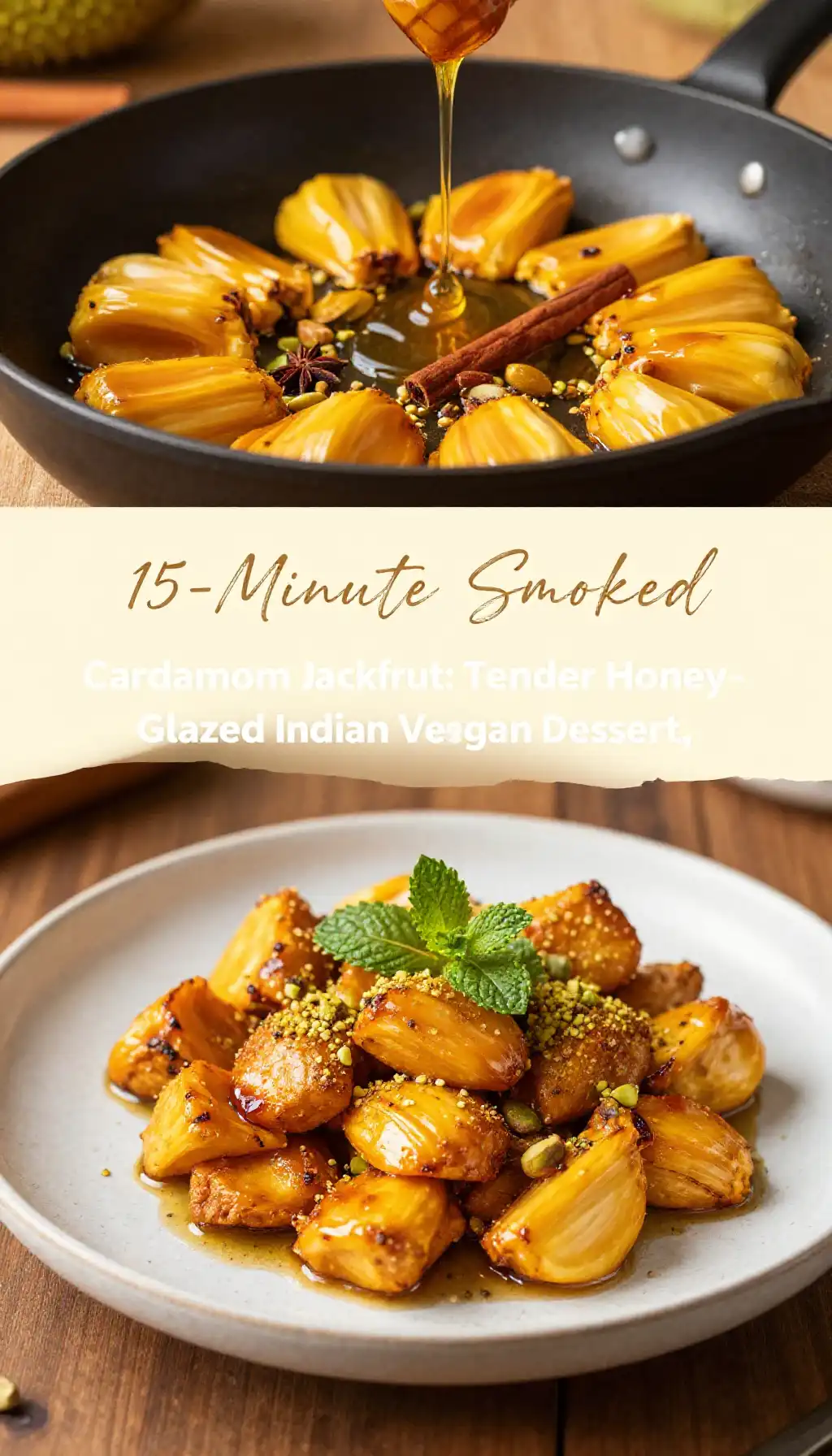 15-Minute Smoked Cardamom Jackfruit: Tender Honey-Glazed Indian Vegan Dessert