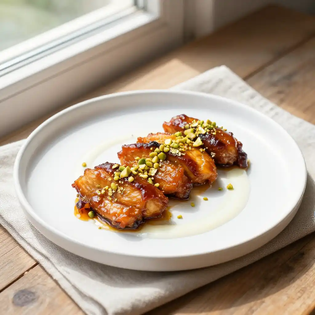 15-Minute Smoked Cardamom Jackfruit: Tender Honey-Glazed Indian Vegan Dessert plated dish