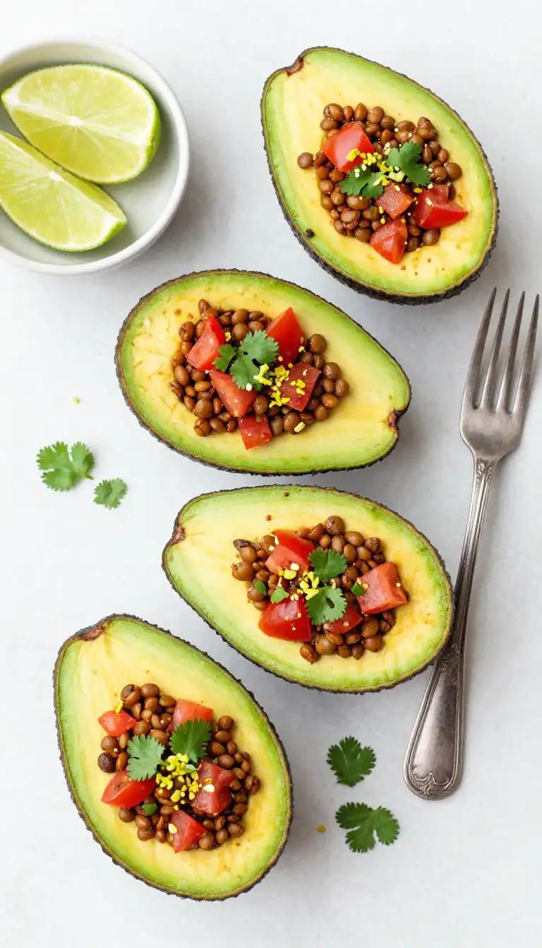20-Minute Instant Pot Zesty Mexican Lentil-Stuffed Avocados (High-Fiber)