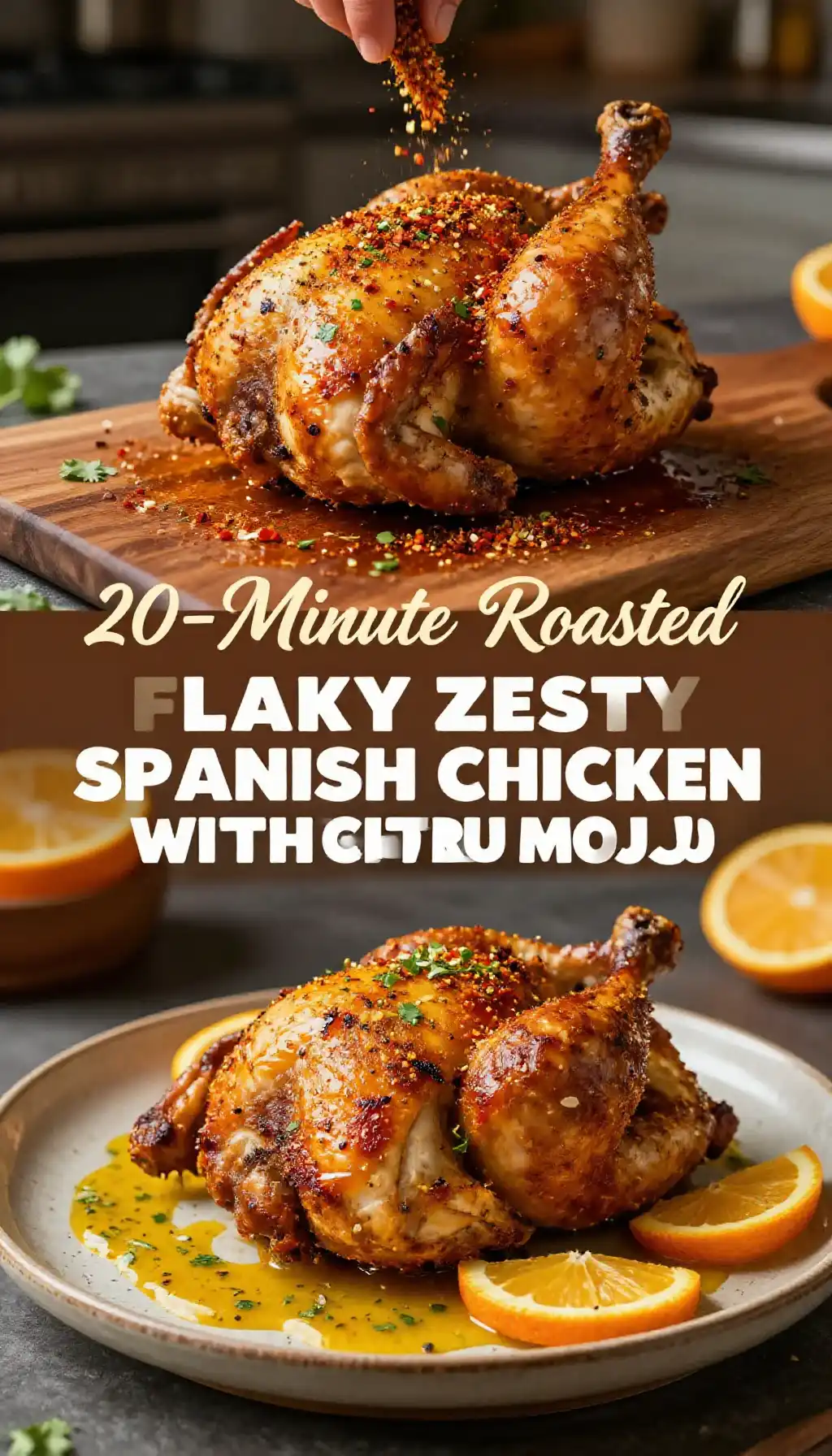 20-Minute Roasted Flaky Zesty Spanish Chicken with Citrus Mojo pinterest pin