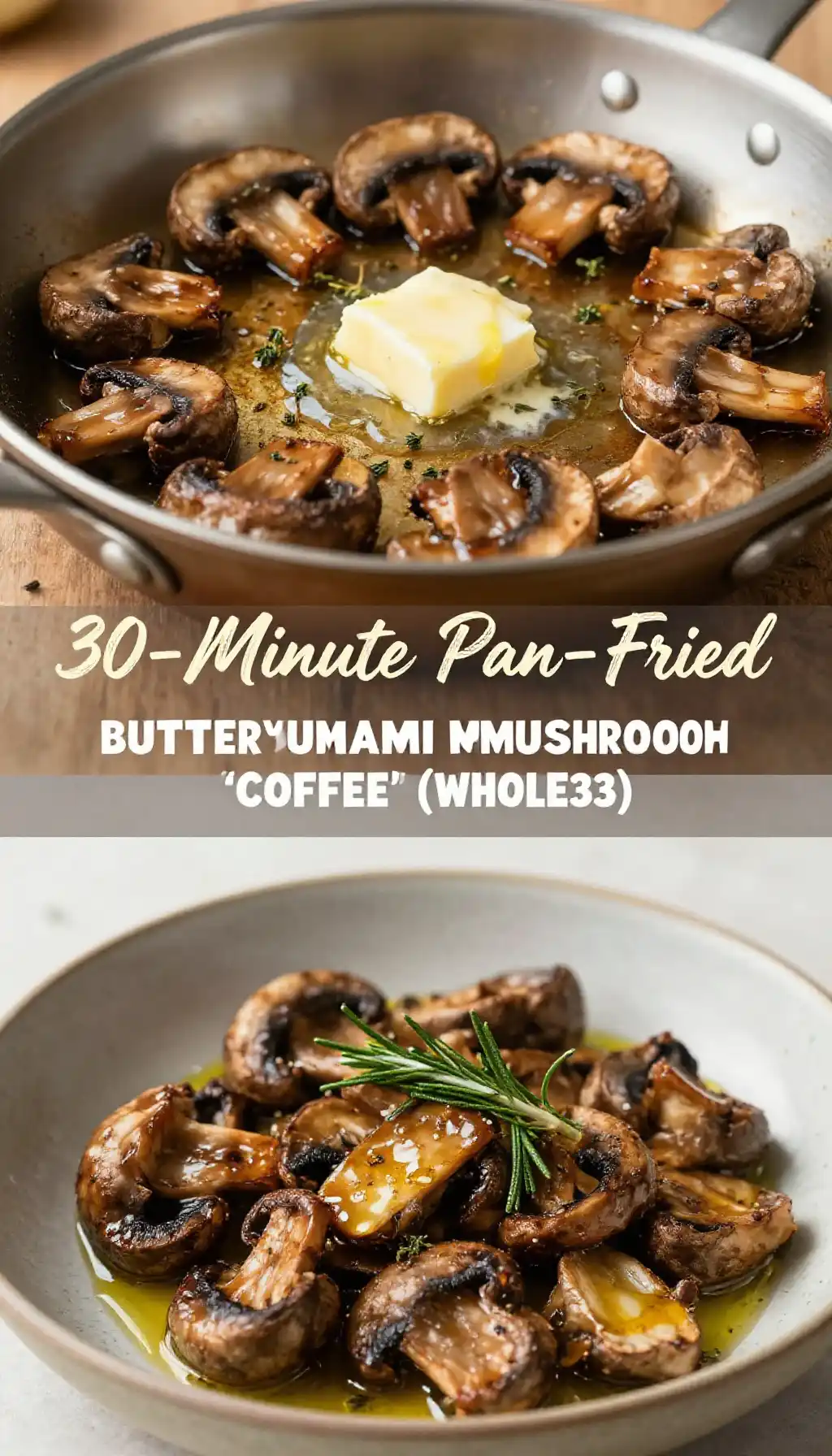 30-Minute Pan-Fried Buttery Umami Greek Mushroom 'Coffee' (Whole30) pinterest pin