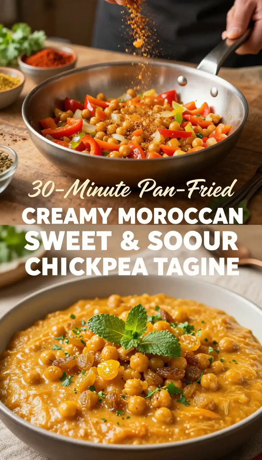 30-Minute Pan-Fried Creamy Moroccan Sweet & Sour Chickpea Tagine