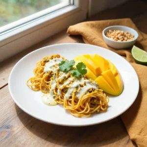 Step by step 30-Minute Pan-Fried Flaky Coconut-Curry Noodles with Zesty Mango