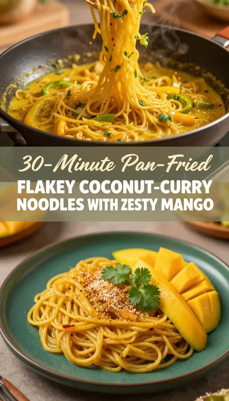 30-Minute Pan-Fried Flaky Coconut-Curry Noodles with Zesty Mango