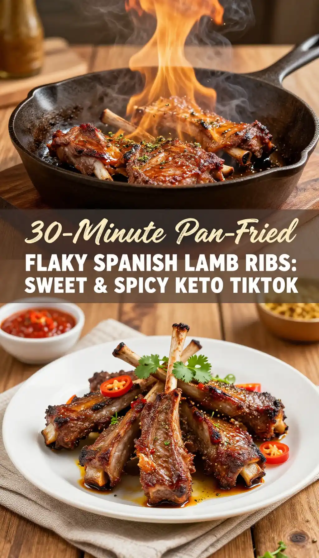 30-Minute Pan-Fried Flaky Spanish Lamb Ribs: Sweet & Spicy Keto TikTok pinterest pin