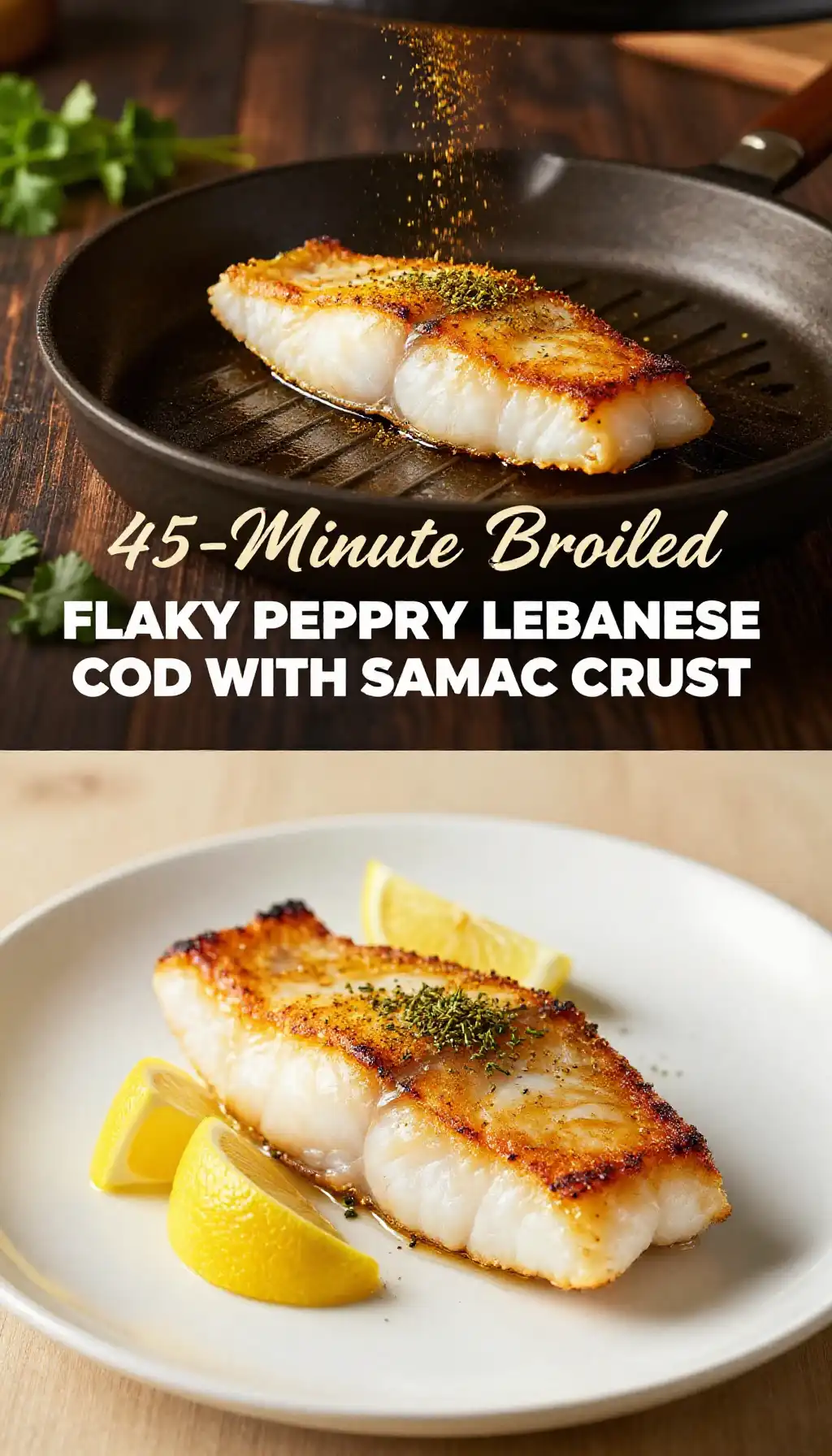 45-Minute Broiled Flaky Peppery Lebanese Cod with Sumac Crust pinterest pin