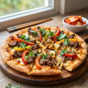 Step by step Air-Fried Silky Korean Sugar-Free Bulgogi Pizza with Herbaceous Kimchi