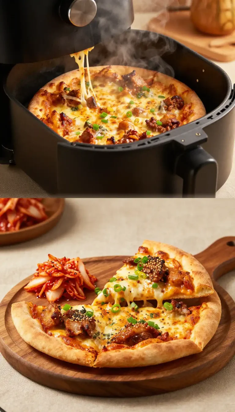 Air-Fried Silky Korean Sugar-Free Bulgogi Pizza with Herbaceous Kimchi