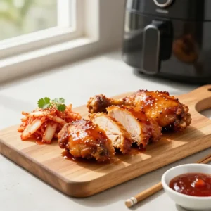 Step by step Air Fryer Flaky Gochujang-Glazed Chicken Thighs with Zesty Kimchi Slaw