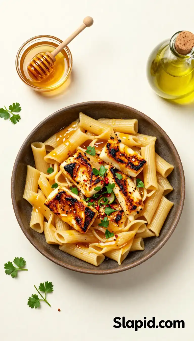 Air Fryer Fluffy Honey-Glazed Turkish Pasta with Charred Halloumi