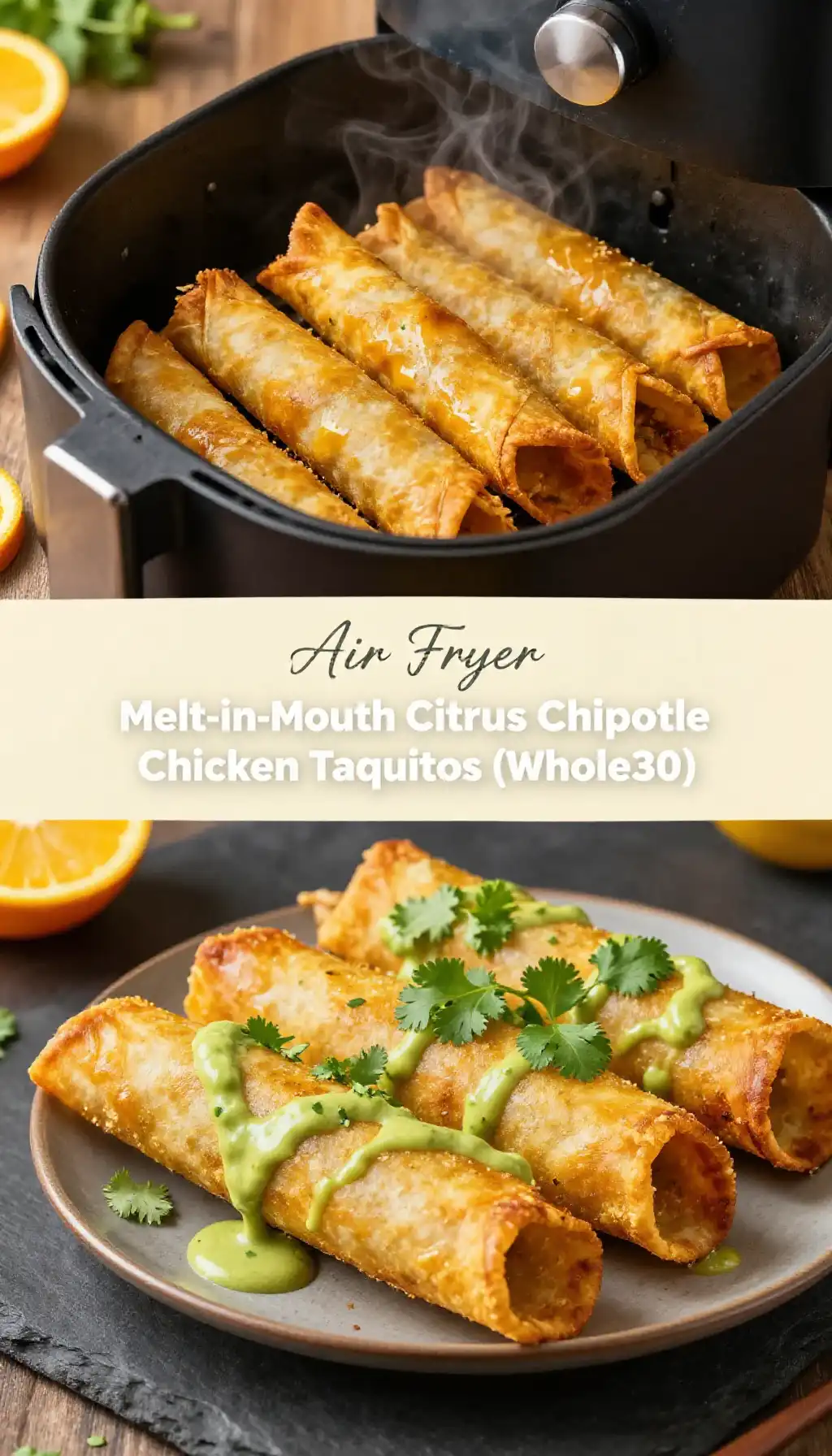 Air Fryer Melt-in-Mouth Citrus Chipotle Chicken Taquitos (Whole30)