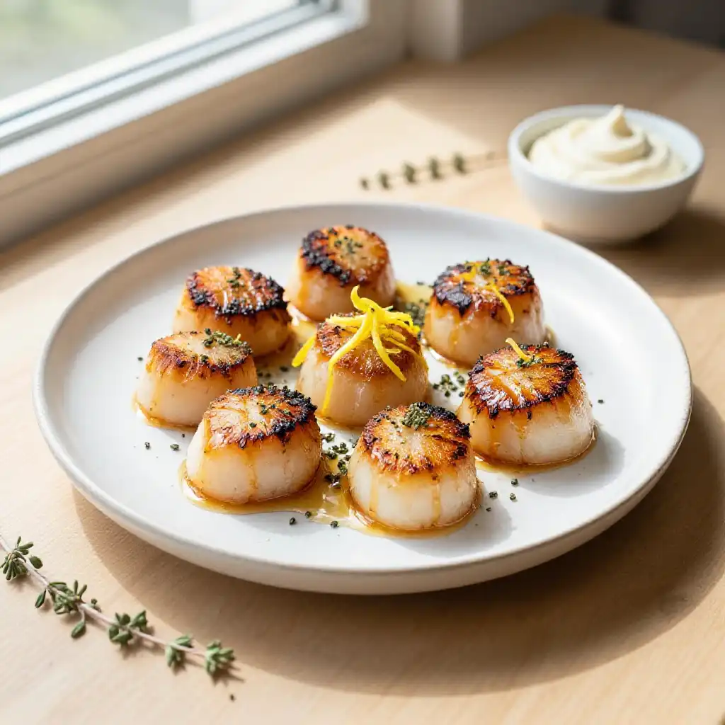 Baked Charred Honey-Glazed Scallops with Zesty Herbes de Provence (Dairy-Free) plated dish