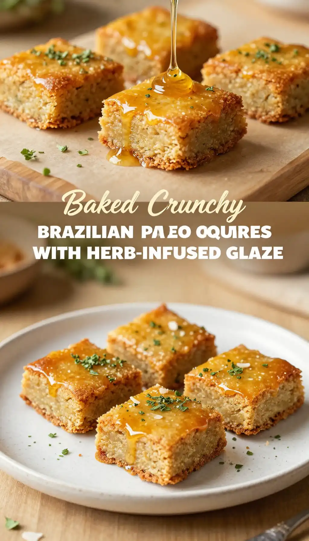 Baked Crunchy Brazilian Paleo Coconut Squares with Herb-Infused Glaze pinterest pin