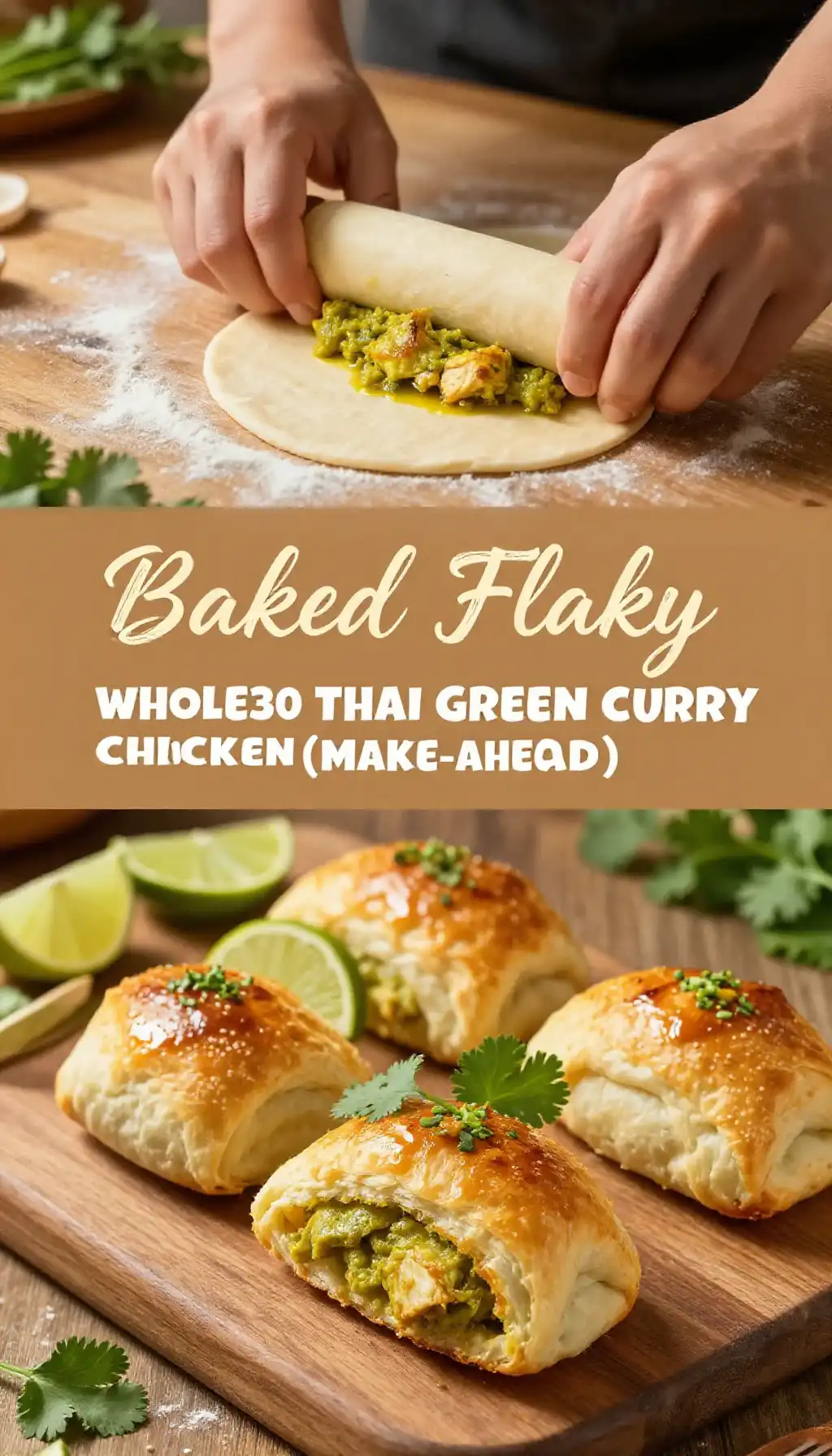 Baked Flaky Whole30 Thai Green Curry Chicken Bread Rolls (Make-Ahead) pinterest pin