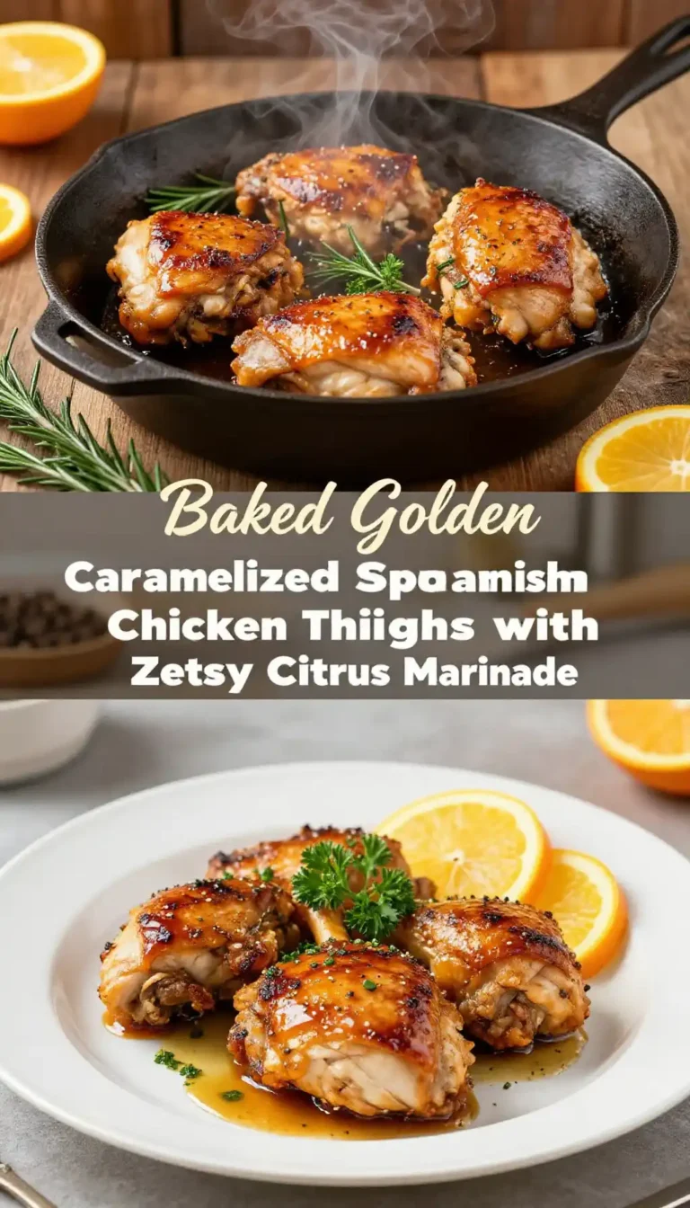 Baked Golden Caramelized Spanish Chicken Thighs with Zesty Citrus Marinade