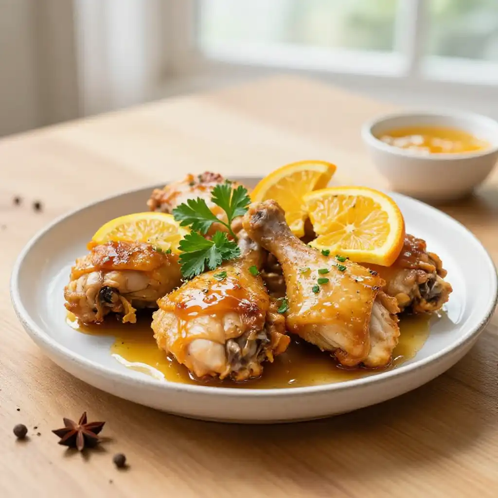 Baked Golden Caramelized Spanish Chicken Thighs with Zesty Citrus Marinade plated dish