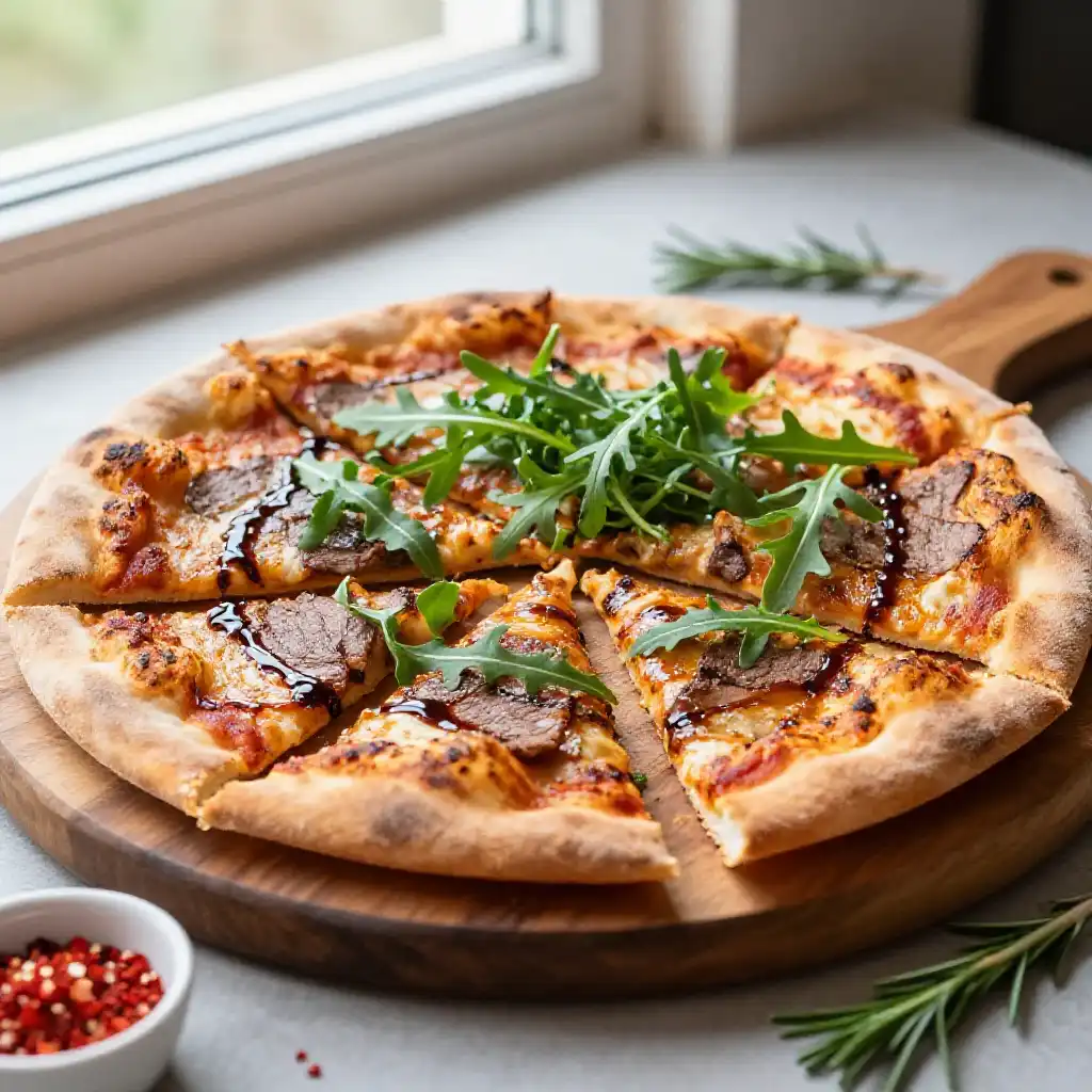 Braised Honey Glazed Picanha Pizza: Caramelized Low-Carb Brazilian Make-Ahead plated dish