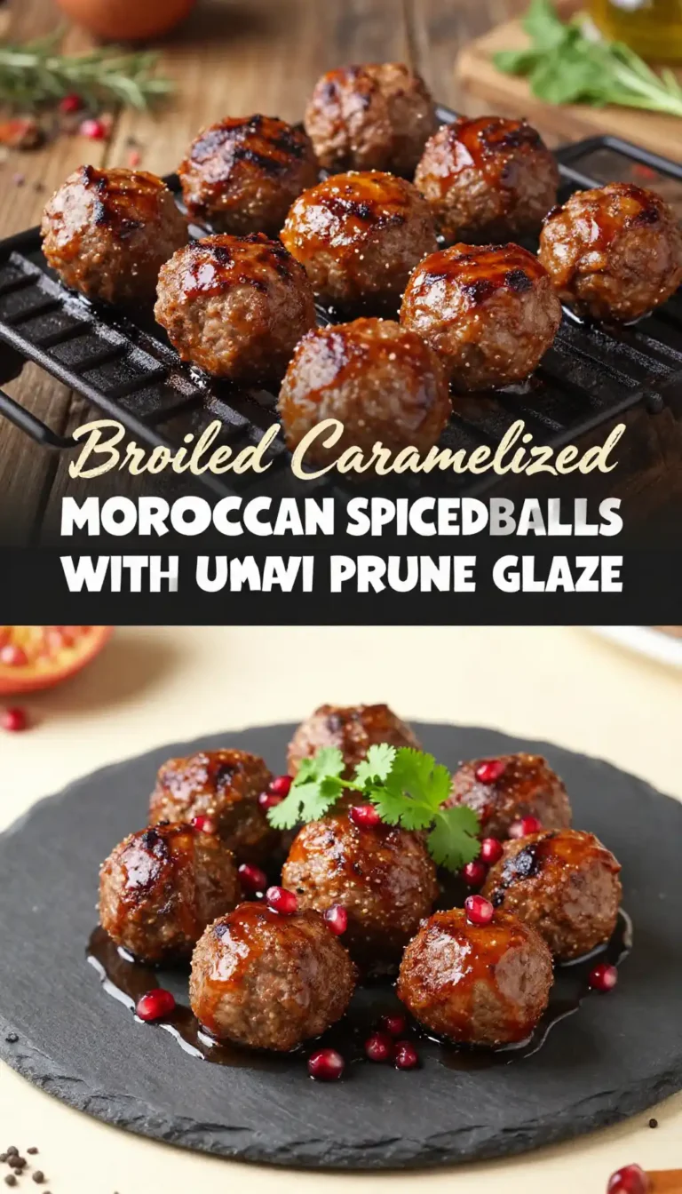 Broiled Caramelized Moroccan Spiced Lamb Meatballs with Umami Prune Glaze