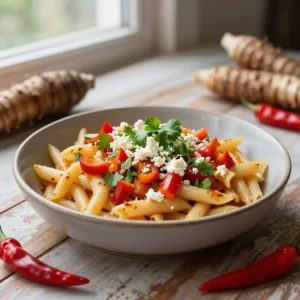 Step by step Broiled Chewy Sweet Sour Peruvian Yucca Pasta (One-Bowl Wonder)