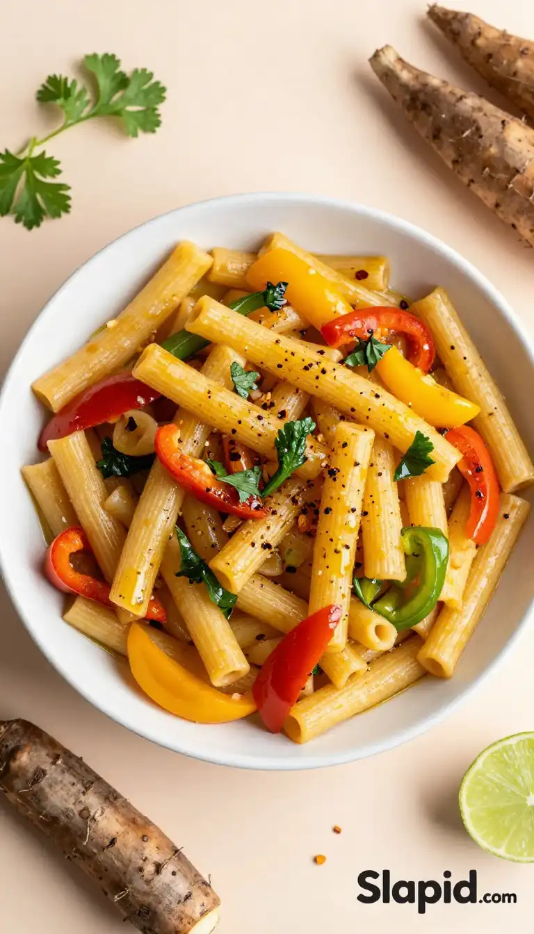 Broiled Chewy Sweet Sour Peruvian Yucca Pasta (One-Bowl Wonder)