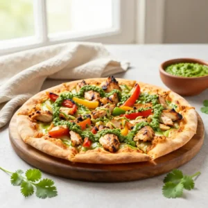 Step by step Broiled Crunchy High-Protein Peruvian Chicken Pizza with Aji Verde Drizzle