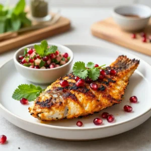 Step by step Broiled Flaky Smoky Harissa Cod with Zesty Mint-Pomegranate Salsa