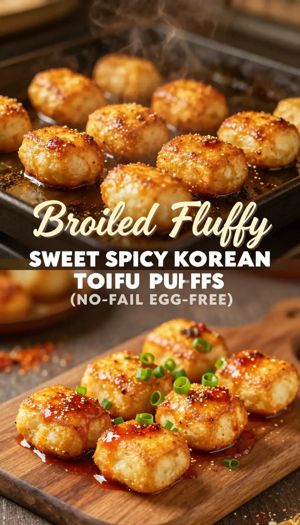 Broiled Fluffy Sweet Spicy Korean Tofu Puffs (No-Fail Egg-Free)
