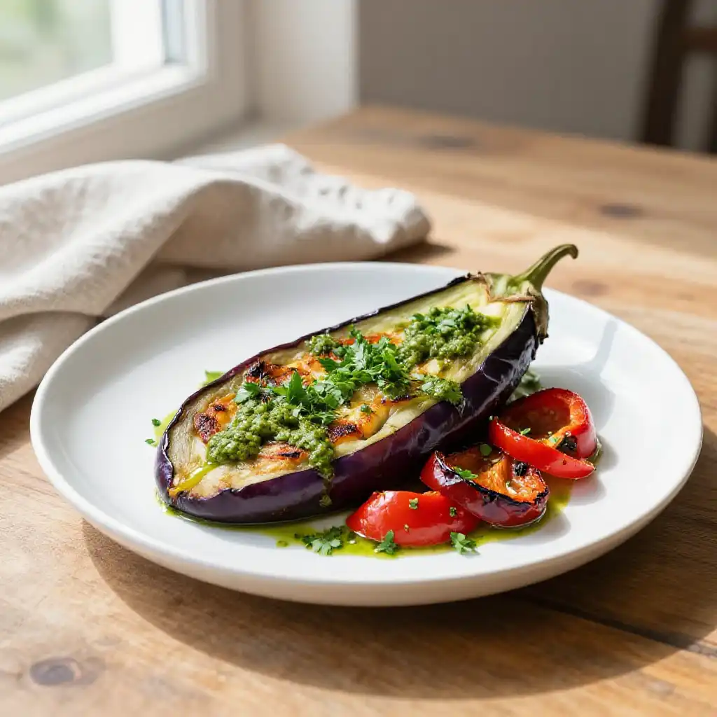 Broiled Melt-in-Mouth Aromatic Spanish Eggplant (Grandma's Secret) plated dish