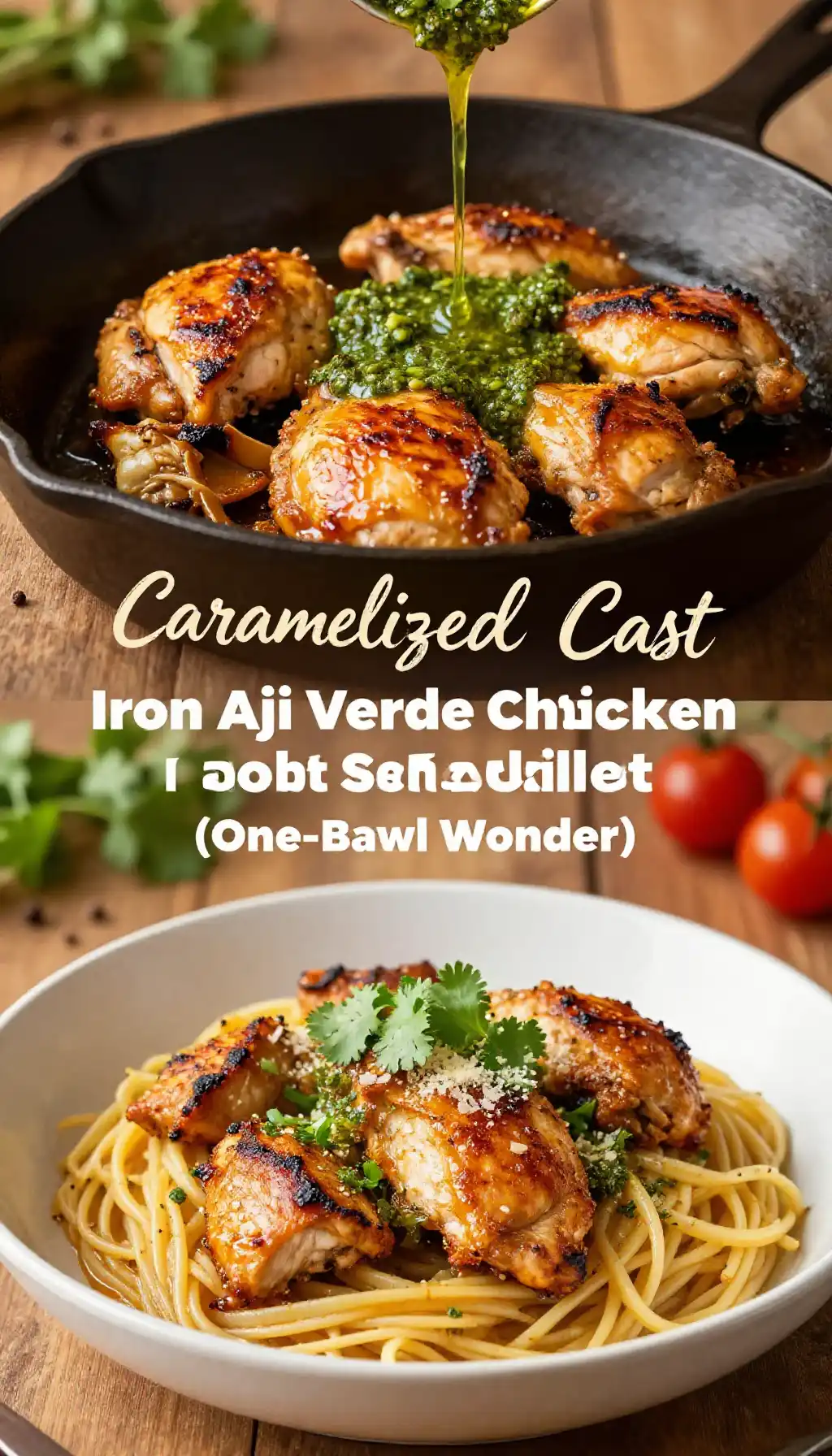 Caramelized Cast Iron Aji Verde Chicken Pasta Skillet (One-Bowl Wonder)